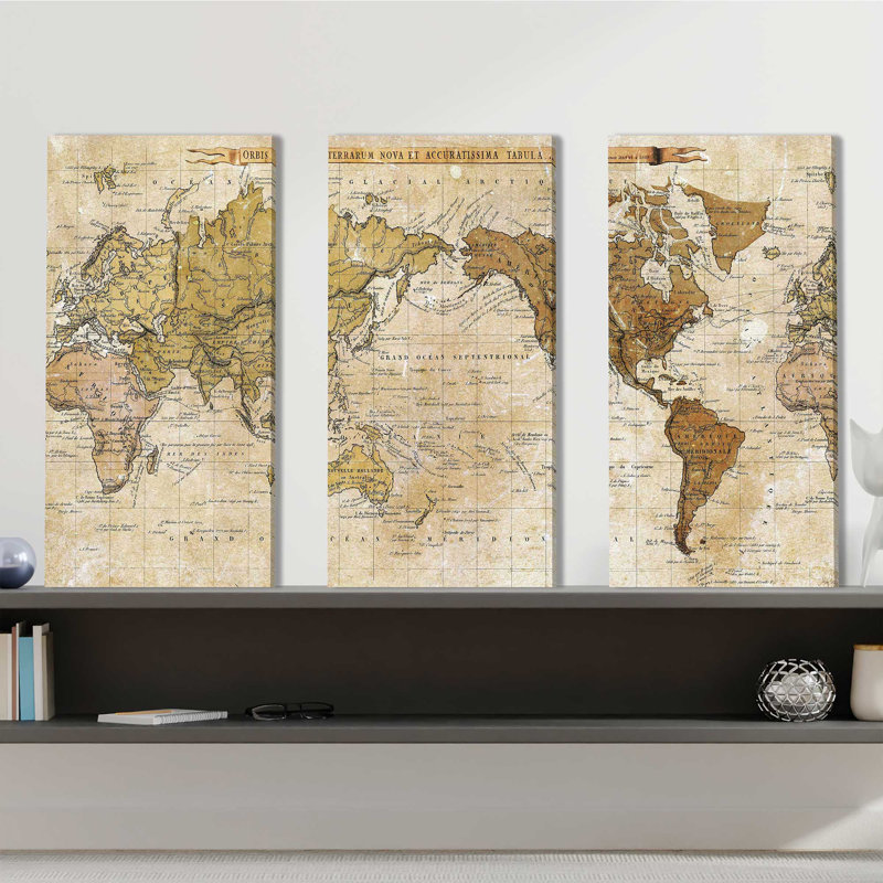 "Carte du monde", ensemble de 3 impressions sur toile