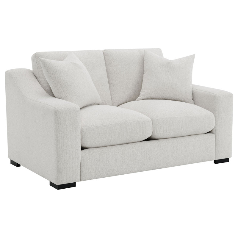 Upholstered Track Arm Loveseat, 65" W, Beige Polyester