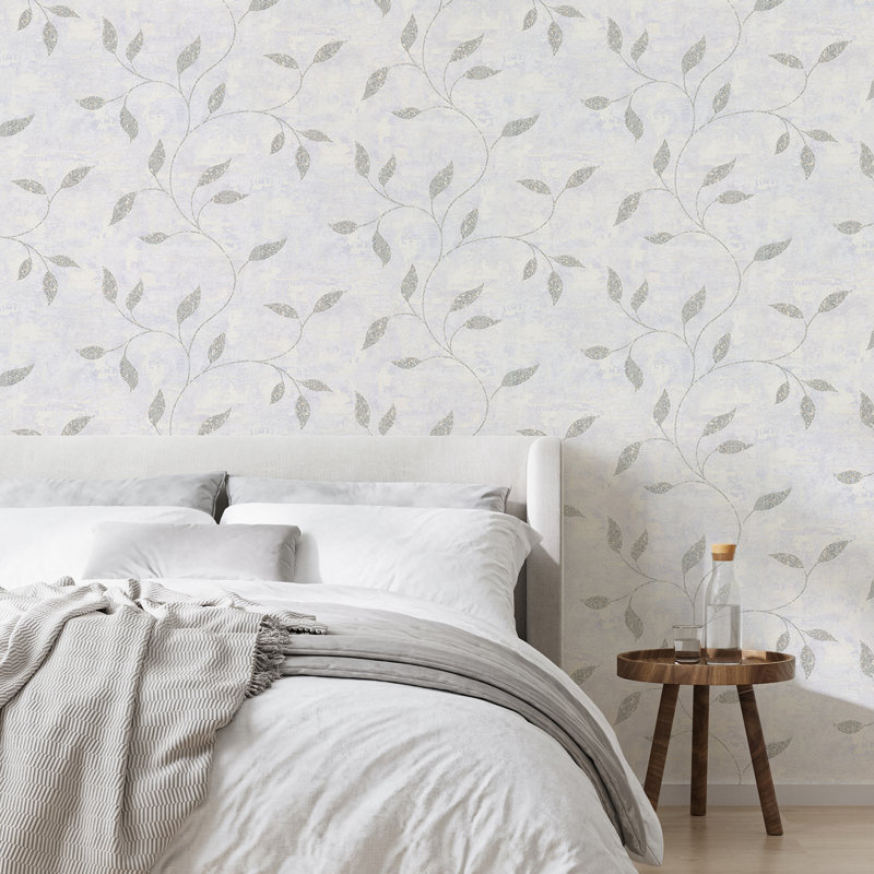 Boutique Ornamental Leaf Floral 10m x 52cm Matte Wallpaper Roll, Silver