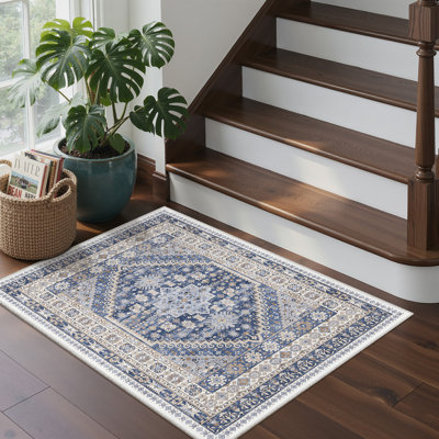 Machine Washable Oriental Floral Non Slip Indoor Area Rug