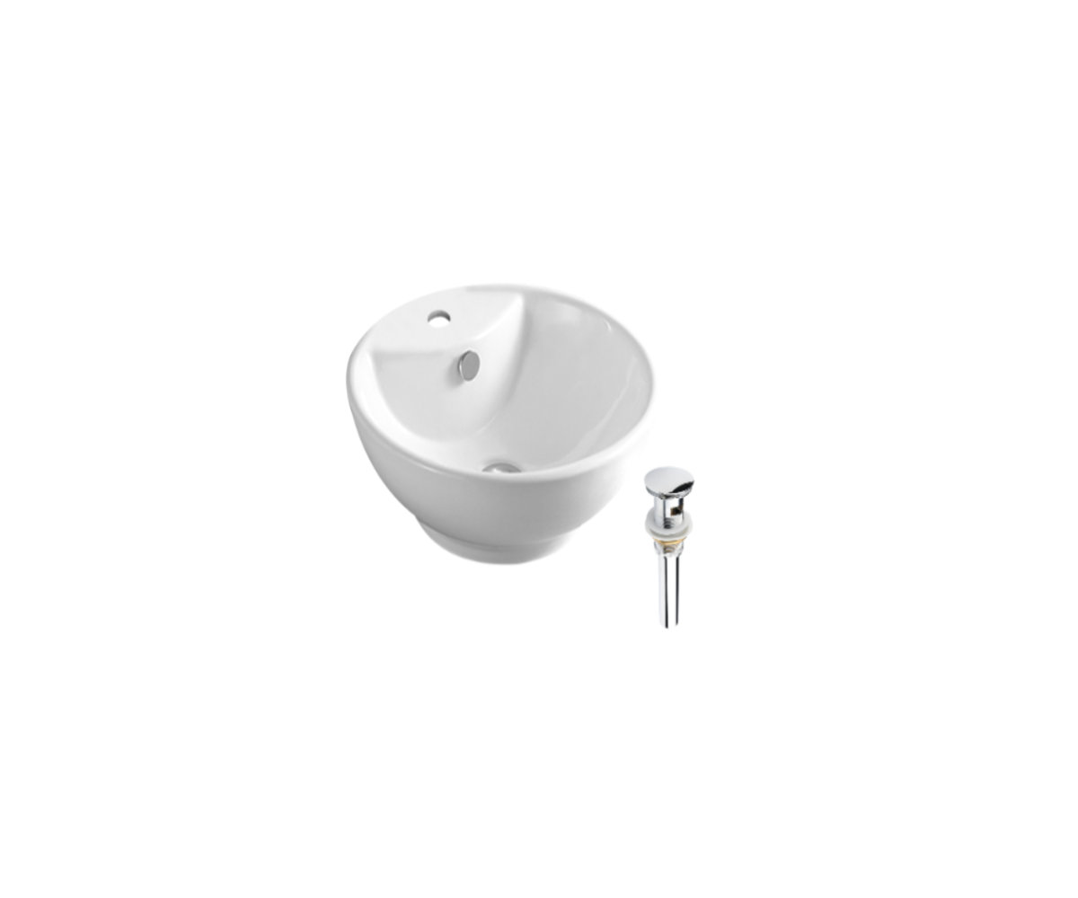 DROP Bath And Kitchen 18'' Ceramic Circular Bathroom Sink with Overflow