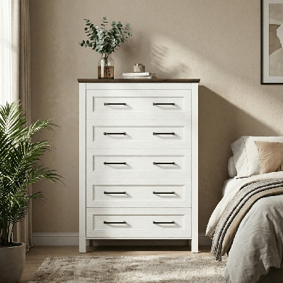 Modern Farmhouse 46.4" H Vertical Dresser, 5 Drawers With 100lbs Top Capacity, Sturdy Storage Chest For Bedroom Furniture