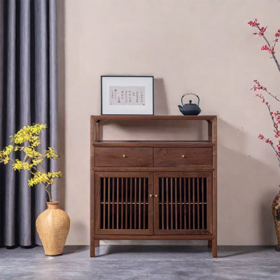 Walnut Wood Cabinet with Two Doors Two Drawers