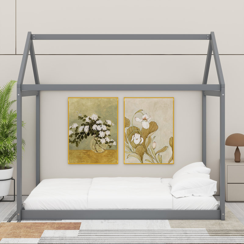 Lit simple en bois, Gris