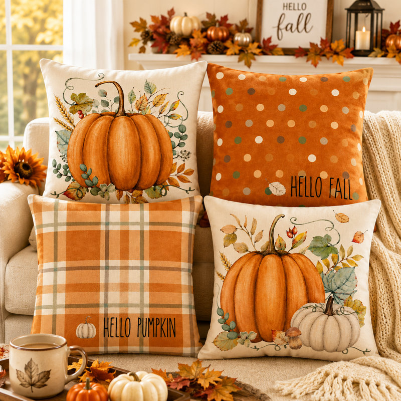 Halloween Decorative Throw Pillow Set of 4 for Sofa, Couch & Home Décor