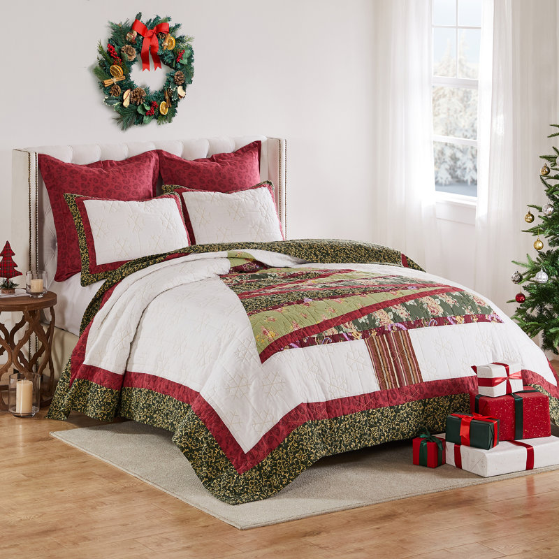 Greenland Home Fashions Christmas Tree Holiday 3-Piece Queen Size Quilt Set 90x90 + 20x26 (2), Queen Quilt + 2 Standard Shams