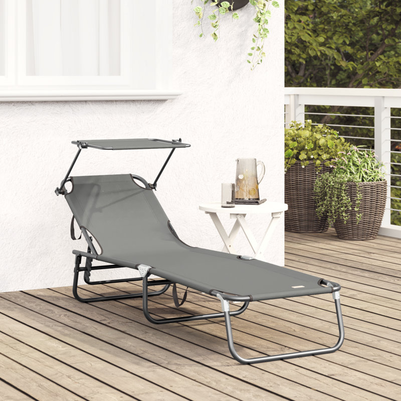 vidaXL Folding Sun Lounger Folding Oxford Outdoor Recliner Adjustable Patio, Grey