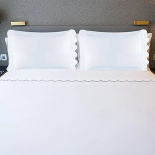 Imaginary Scallop 400TC Embroidery Cotton 4 Piece Sheet Set Fitted Sheet Fits Upto 16" Deep Pocket, Queen Sheet Set, White