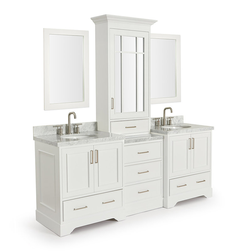 Ensemble de meuble-lavabo double 85 po avec miroir Abshire, Blanc