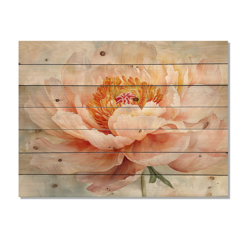 Nénuphar, pivoine, simplicité II - impression de pivoines sur bois de pin naturel, H 30 po x l 40 po x P 0,78 po