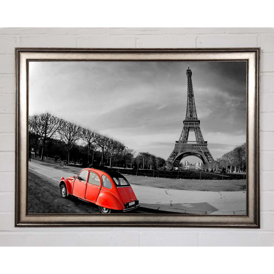 Rotes Auto-Eiffelturm Paris Gerahmter Druck