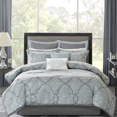 Literie 12 pièces pour lit king - Draps en coton bleu et drap-housse de style 12 inclus