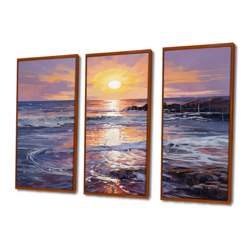Rothman - coucher de soleil, ensemble de reproductions d'art mural, H 40 po x l 60 po x P 1 po, Cadre flottant brun