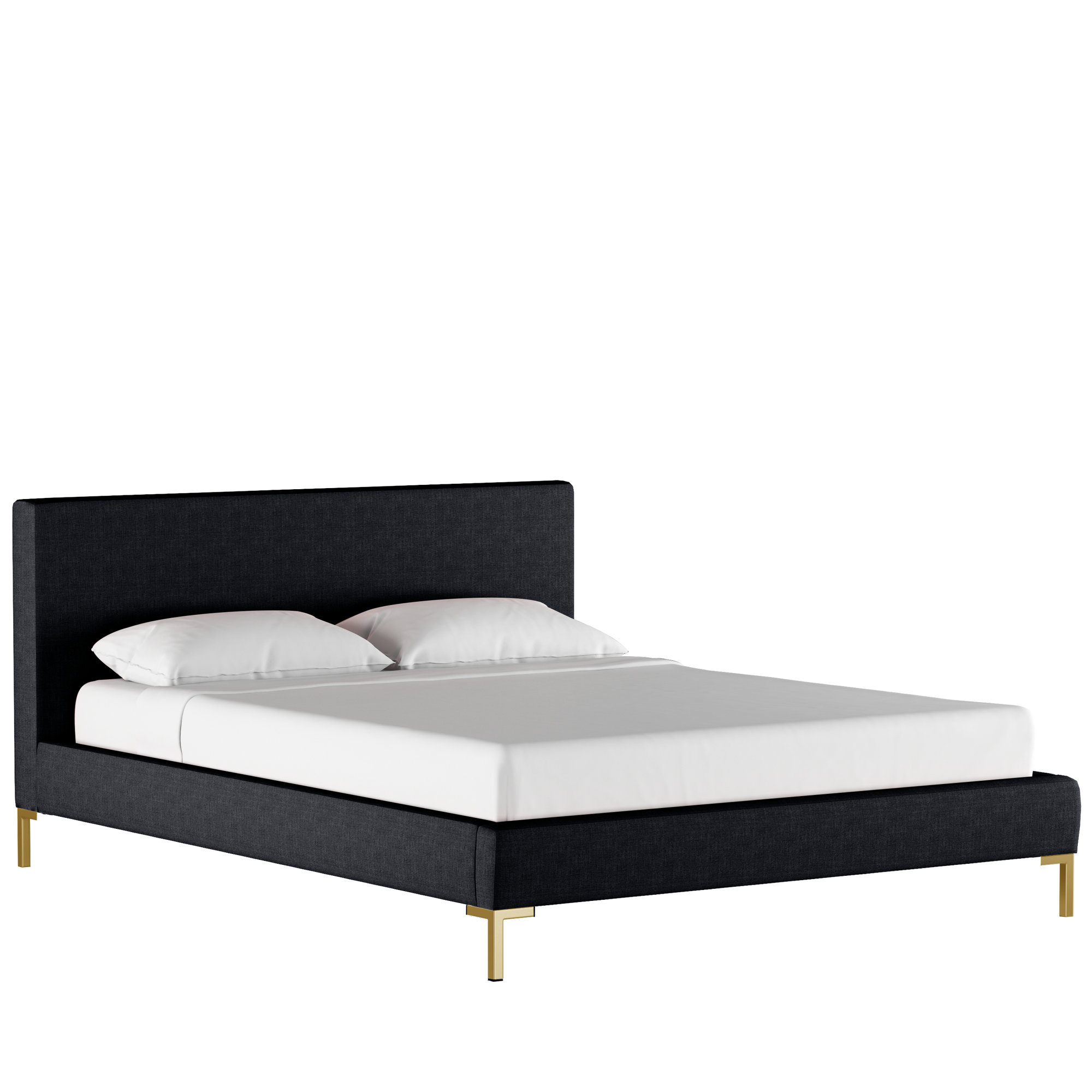 Rand Upholstered Bed, Brass, Classic Linen Black, King