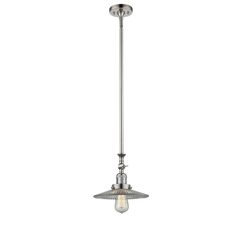 Luminaire suspendu conique à 1 lumière Miramontes, Nickel poli, Halophane transparent, Ampoule DEL 6 watts Vinage