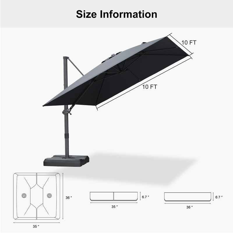3m Square Cantilever Parasol, Grey