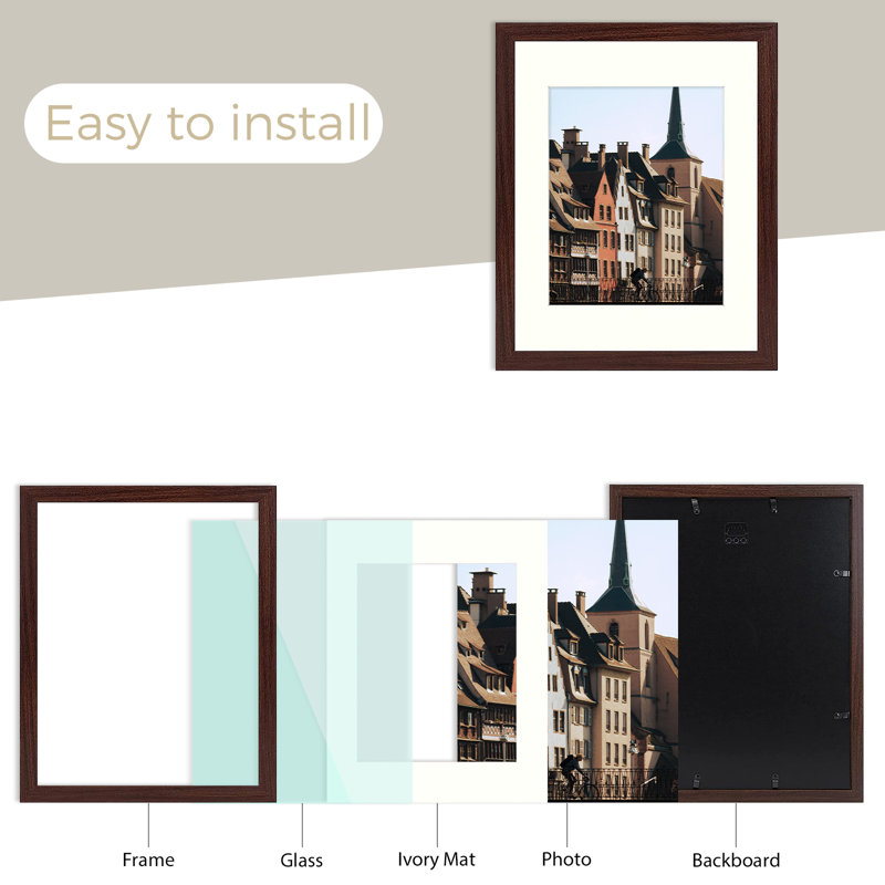 Cadres photos muraux Matte Gallery - Basics by Wayfair ™, Noyer, 11 po x 14 po emmêlé à 8 po x 10 po
