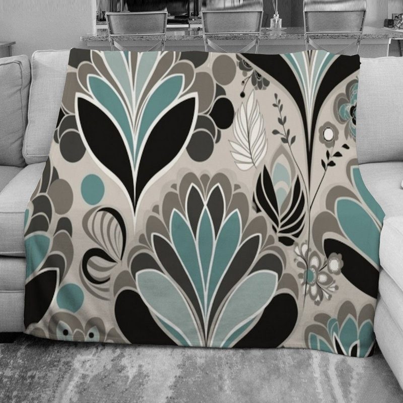 Jeté , Floral, L 51 po x L 60 po, Noir et bleu marine