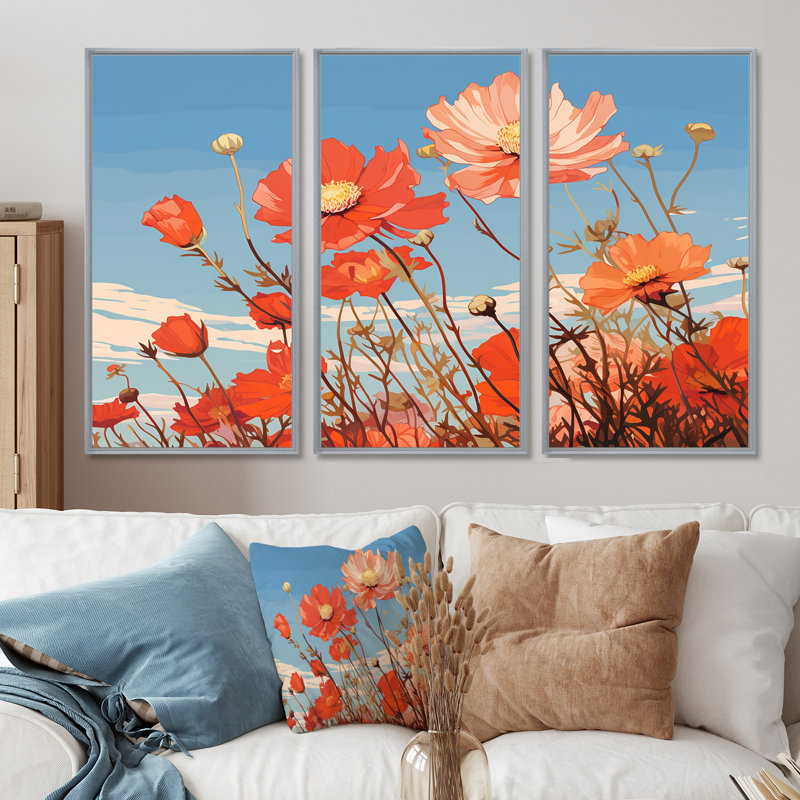 Visconti - ensemble d'art mural coquelicot, H 40 po x l 60 po x P 1 po, Encadrement argenté