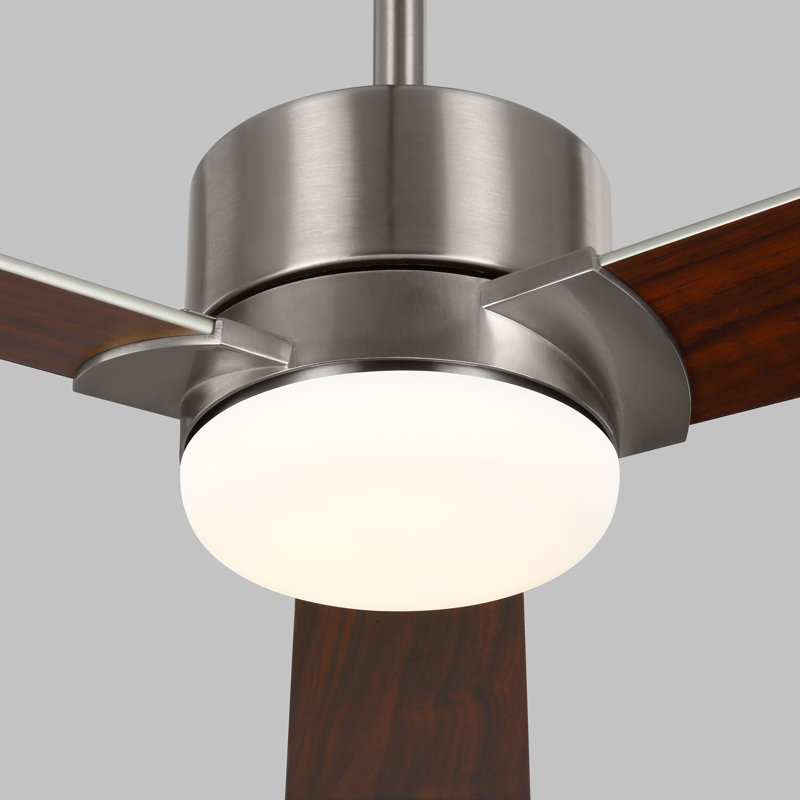 Rozzen Downrod Ceiling Fan, Silver/Walnut, 44", Brushed Steel
