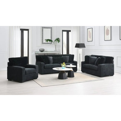 Ensemble de canapé en tissu noir moderne avec coussins rayés 3 pièces Towcester