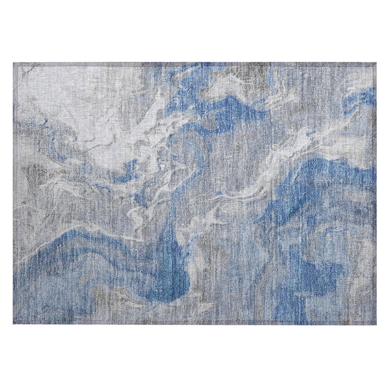 Tapis bleu intérieur / extérieur lavable à la machine Cinead ACN1682, Rectangle 1 pi 8 po x 2 pi 6 po