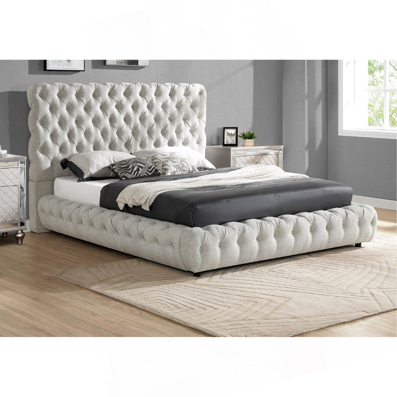 Tête de lit et pied de lit capitonnés 1pc, Gris, Très grand lit