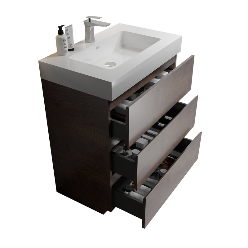 Meuble-lavabo avec lavabo Alice, 30", Noyer, Blanc