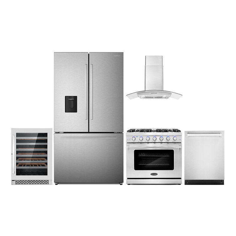 Forno 5 Piece Kitchen Appliance Package with French Door Refrigerator ,  36'' Dual Fuel Freestanding Range , Built-In Dishwasher , Microwave Drawer  