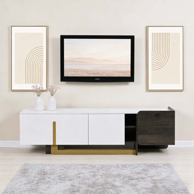 Meuble télé de luxe 66,7 po pour téléviseur de 70 po ou moins, meuble télé moderne avec pieds en métal, 1 tiroir, 2 armoires et tablettes réglables