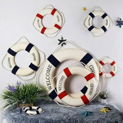 Cloth Life Ring Buoy, Home Wall Nautical Decor for costume party, theme ball decorations, Blue 25cm