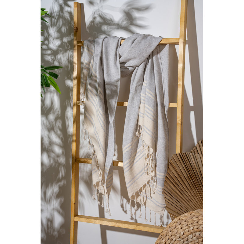 Premium Fouta Beach Towel, 60% Cotton & 40% Polyester, 35.4 x 66.9 inches | Lightweight 6.3 oz/sq yd, Machine Washable at 86°F | Stylish Grey Color, Perfect for Beach, Pool, or Spa - Soft, Durable & Quick-Drying