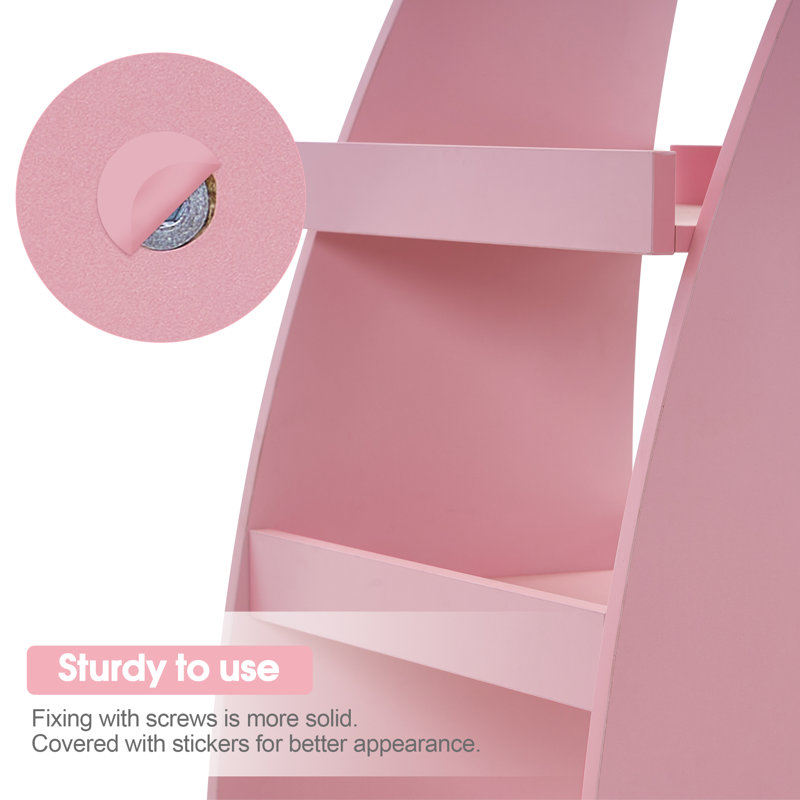 Salon Storage Trolley with Shelf and Wheels,Book Organizer, Pink, Pink