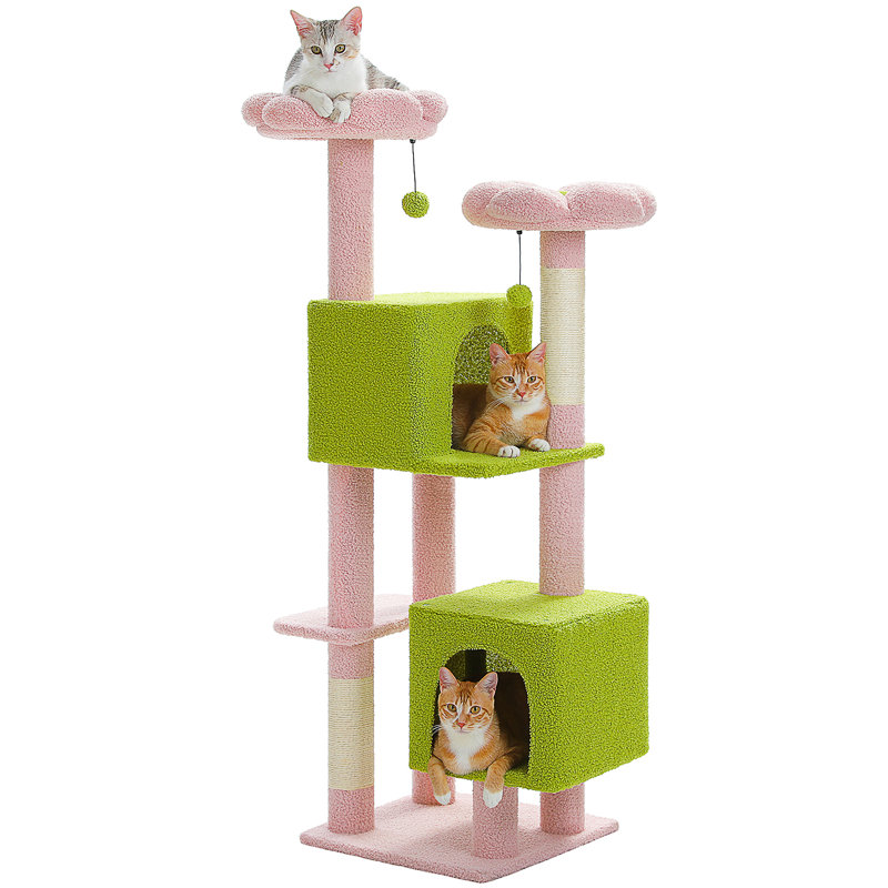 Tour pour chat 52,4 po pour chat d'intérieur, arbre à chat mignon avec 2 perchoirs rembourrés, 2 condos et 2 poteaux à griffer