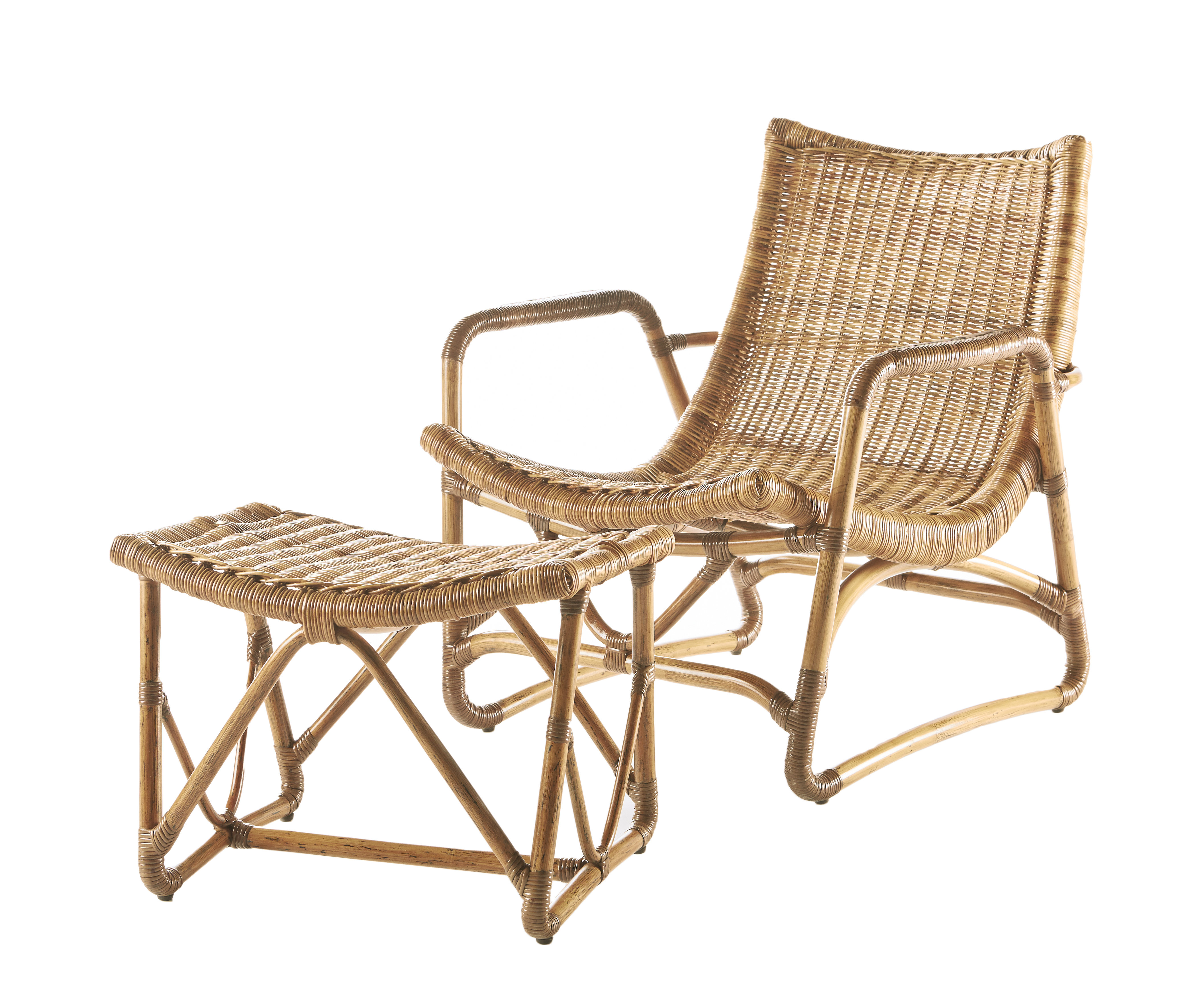 Antique Farmhouse Classic Rattan Lounge Chair and Foot Rest Set