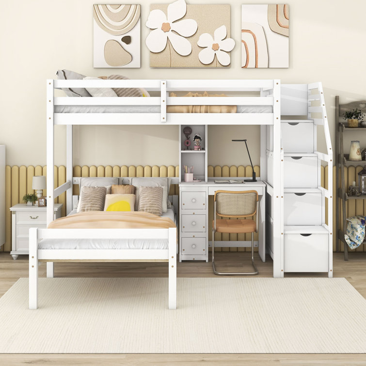 Gunaseelan Twin over Twin 3 Drawer L-Shaped Bunk Bed with Built-in-Desk by Harriet Bee