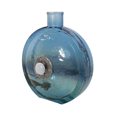 Lippencott Blue/Nickel Glass Table Vase Highland Dunes Size: 8.3 H x 7 W x 5 D