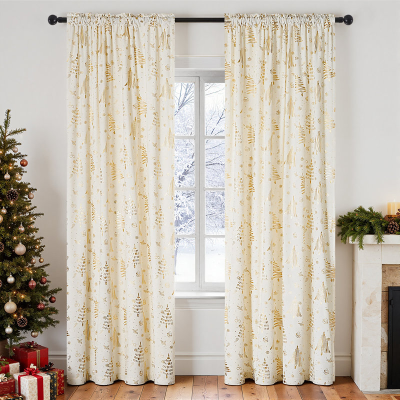 Christmas Curtains,Thermal Insulated Blackout Velvet Curtains, Noise Reducing Window Drapes Christmas Decorations, Printed Pattern Window Curtains