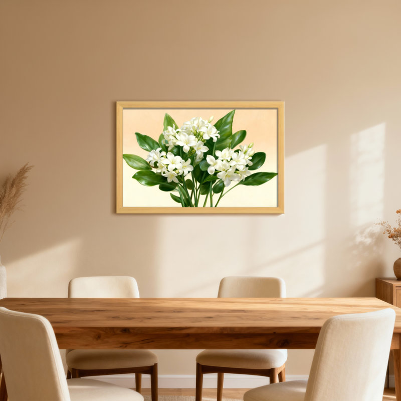 Plantes et fleurs Fleurs blanches avec feuilles vertes sur toile, H 16 po x l 24 po, Toile tendue, Ne s’applique pas