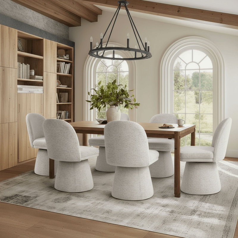 Upholstered Swivel Dining Chair, Cream