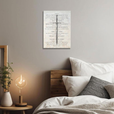 Framed Christian Spiritual Armor Canvas Wall Art Ephesians 6:11 Bible Verse Poster Print Black and White Religious Wall Decor for Church Office Bedroom 24x16in