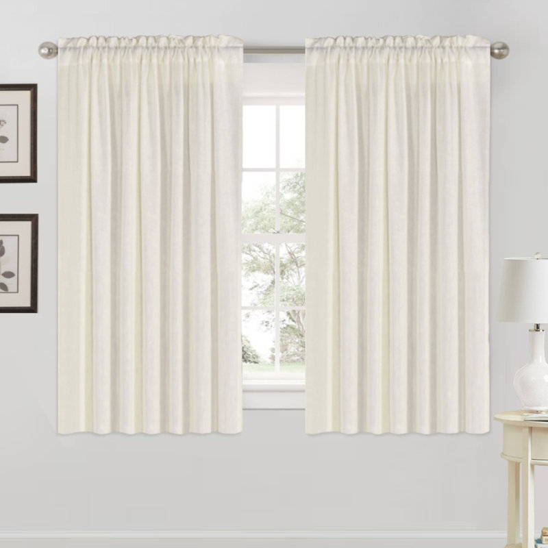 Joe Semi-Sheer Rod Pocket Polyester Curtain Panel Pair, 52" W x 96" L, Ivory