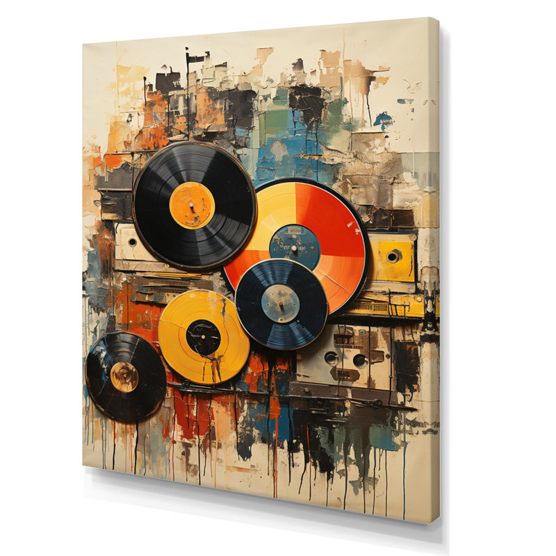 Vinyle, disque vinyle rétro I - impression sur toile, disques vinyle, H 32 po x l 24 po x P 1 po, Toile tendue