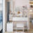 Full Body Mirror Cabinet + Round Mirror LED Vanity Table + Cushioned Stool, 17" Diameter LED Mirror, Touch Control, 3-Color, Brightness Adjustable, Large Desktop, Multi-Layer High Capacity Storage-1217524080