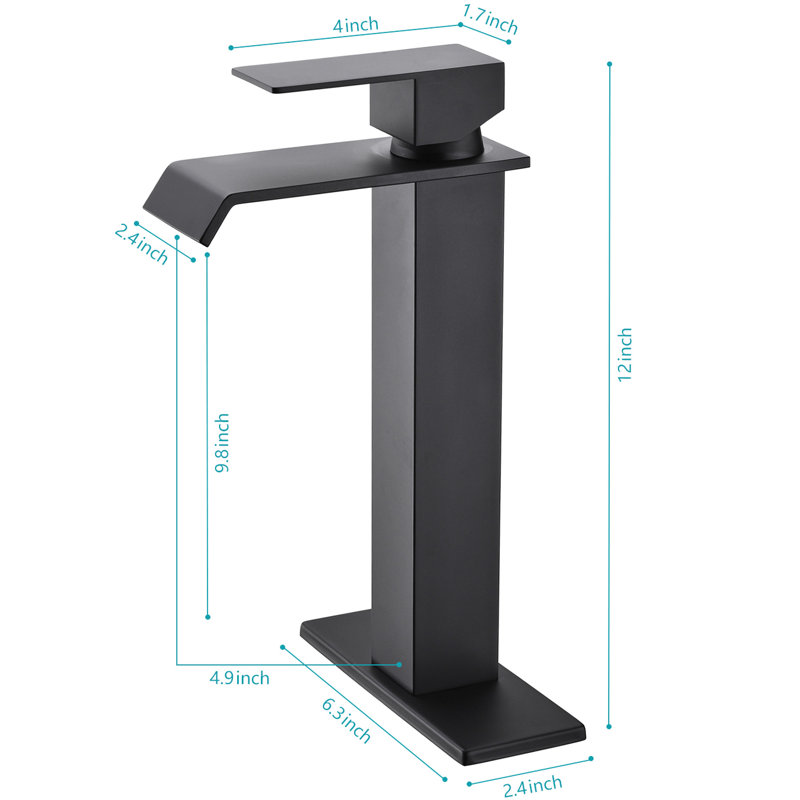 Robinet de lavabo de salle de bain à cascade avec bonde escamotable, surface noir mat et noyau en acier inoxydable pour un luminaire chic au design supérieur