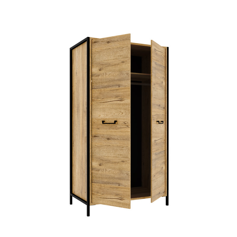 Ailbert 2 Door Wardobe with shelves and clothes rail, 109cm W x 200cm H x 62cm D