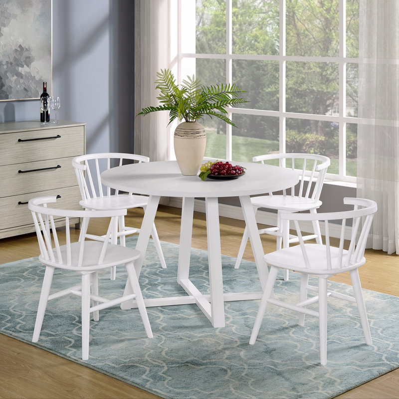 Ensemble de salle à manger 5 pièces en bois: table à tréteaux et 4 chaises Windsor