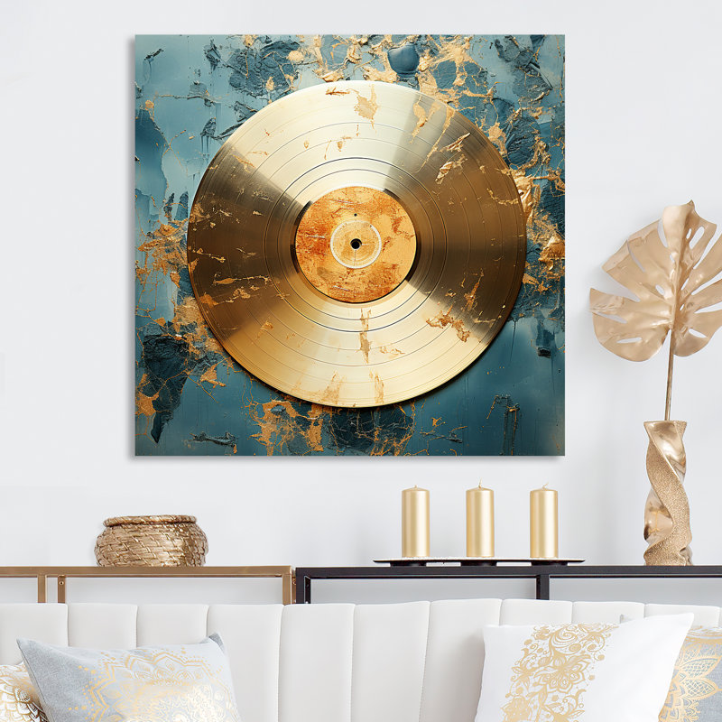 Disque vinyle doré et vert Melody I - Disques vinyle, art mural en métal, H 36 po x l 36 po