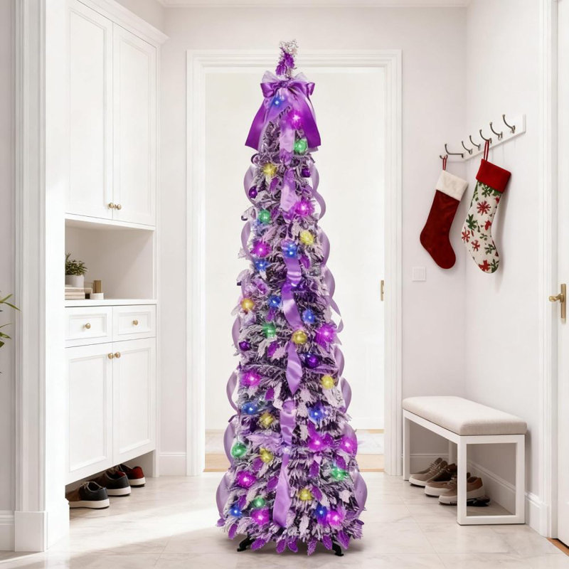 Arbre de Noël artificiel escamotable 5 pi avec lumières et décorations pour Noël