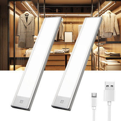 Veilleuse à détecteur de mouvement, 300 mm, luminosité du jour, conception mince en aluminium rechargeable, support magnétique pour placards et escaliers (ensemble de 2)